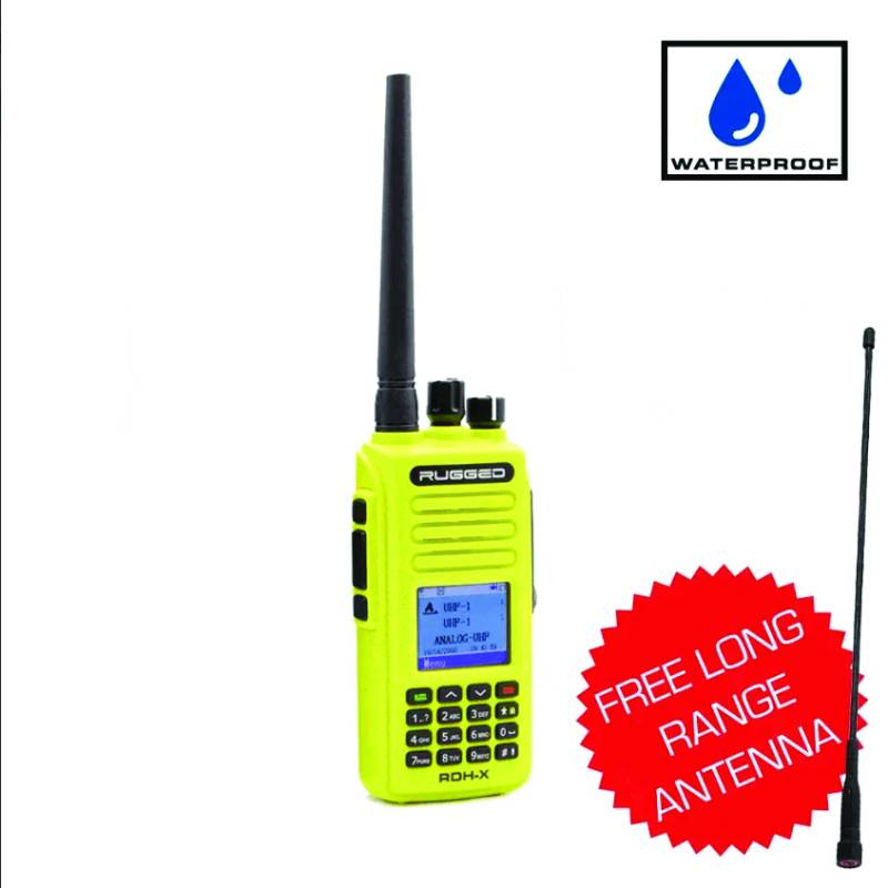 Rugged Radios RDH-X Waterproof Business Band Handheld - Digital and Analog - High Visibility Safety Yellow
