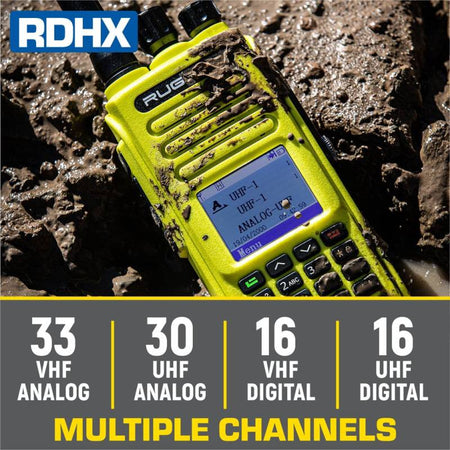 Rugged Radios RDH-X Waterproof Business Band Handheld - Digital and Analog - High Visibility Safety Yellow