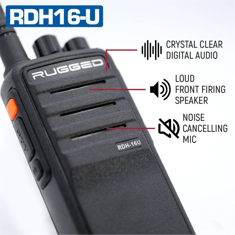 Rugged Radios Rugged Radios RDH16 UHF Business Band Handheld Radio - Digital and Analog - High Visibility Safety Yellow