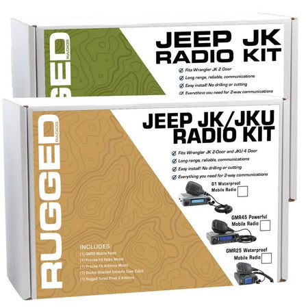 Rugged Radios Jeep Wrangler JK and JKU Two-Way GMRS Mobile Radio Kit - JK 2-Door 07-10 and JKU 4-Door 07-19 Jeep - 41 Watt - G1 Waterproof Radio
