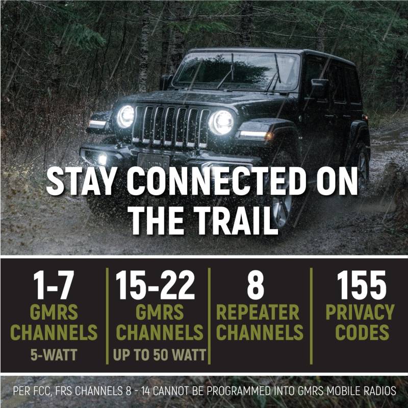 Rugged Radios Jeep Wrangler JK and JKU Two-Way GMRS Mobile Radio Kit - JK 2-Door 07-10 and JKU 4-Door 07-19 Jeep