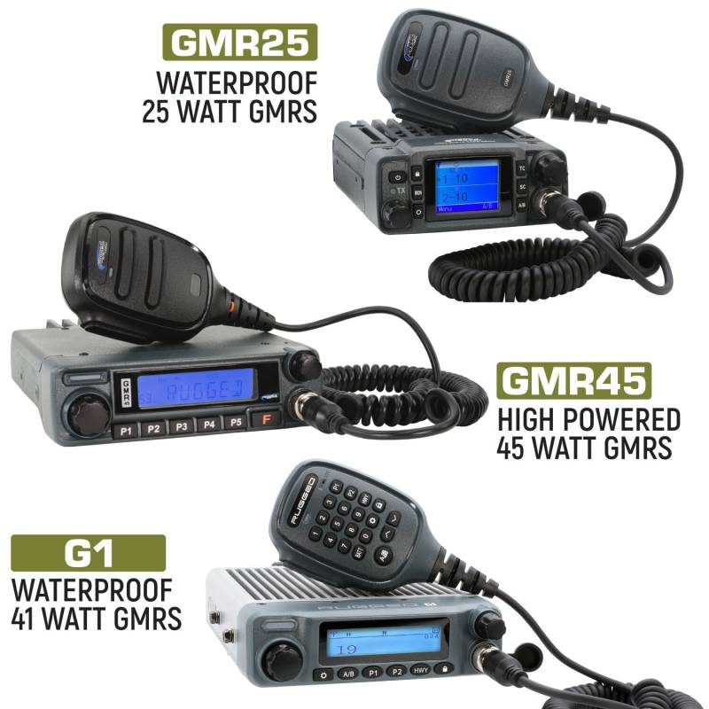 Rugged Radios Jeep Wrangler JK and JKU Two-Way GMRS Mobile Radio Kit - JK 2-Door 11-18 Jeep - 41 Watt - G1 Waterproof Radio