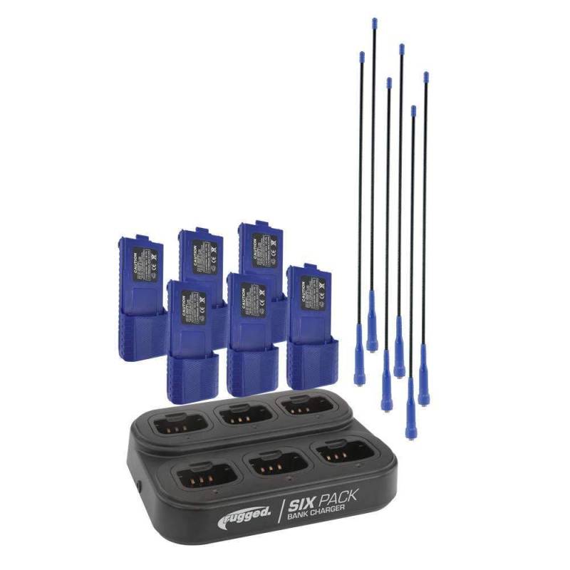 Rugged Radios V3 6 Place Bank Charger, Battery and Antenna Pro Kit - Includes 6 XL Batteries