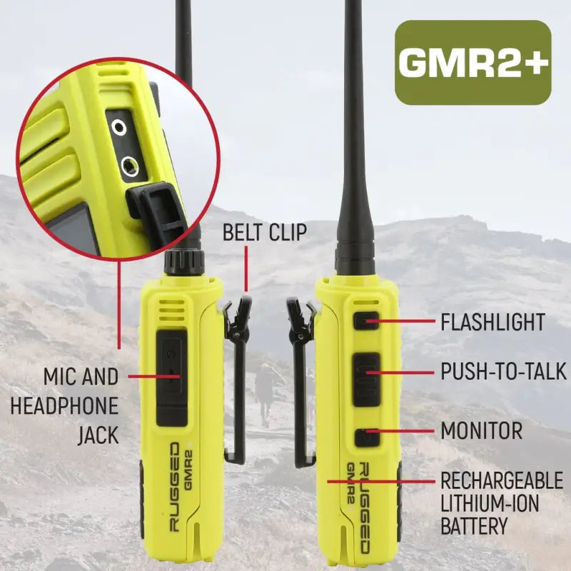 Rugged Radios GMR2 PLUS GMRS and FRS Two Way Handheld Radio - High Visibility Safety Yellow