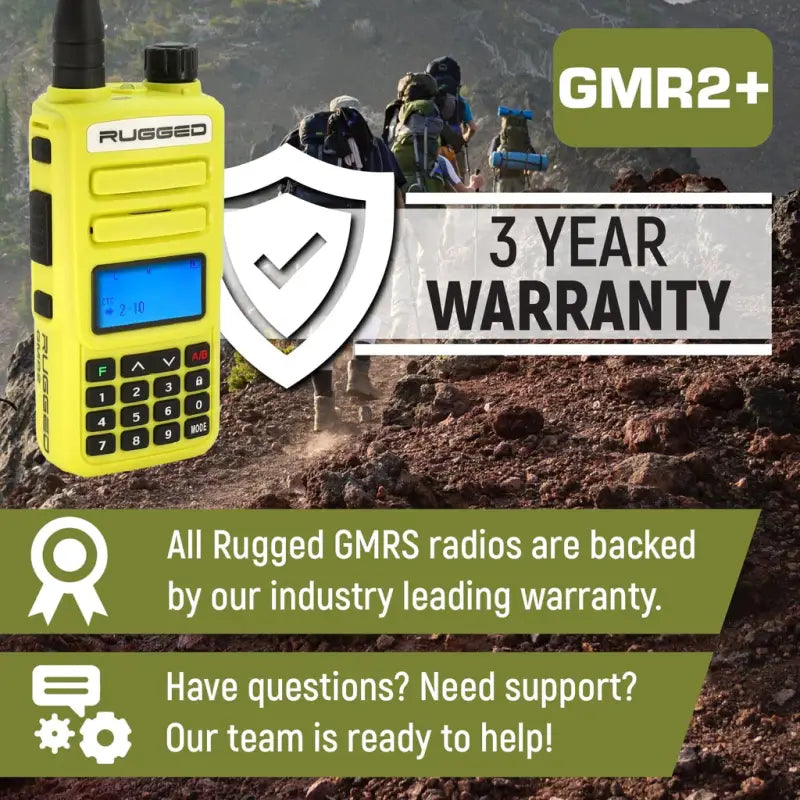 Rugged Radios GMR2 PLUS GMRS and FRS Two Way Handheld Radio - High Visibility Safety Yellow