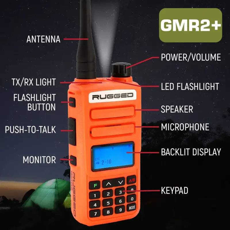 Rugged Radios GMR2 PLUS GMRS and FRS Two Way Handheld Radio - Safety Orange