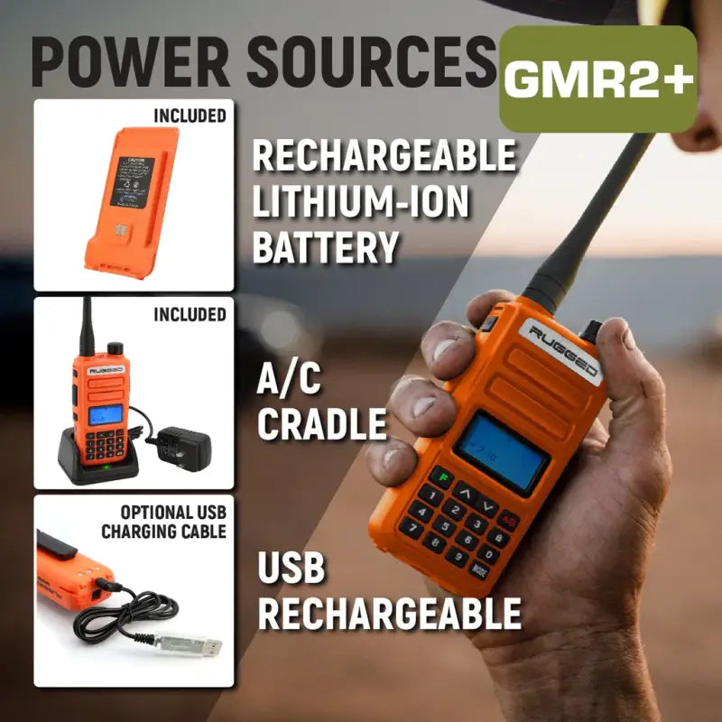 Rugged Radios GMR2 PLUS GMRS and FRS Two Way Handheld Radio - Safety Orange