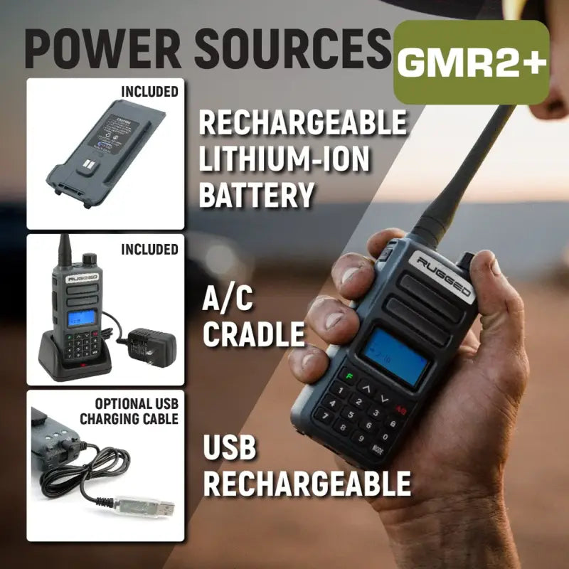 Rugged Radios GMR2 PLUS GMRS and FRS Two Way Handheld Radio - Grey - 2 Pack