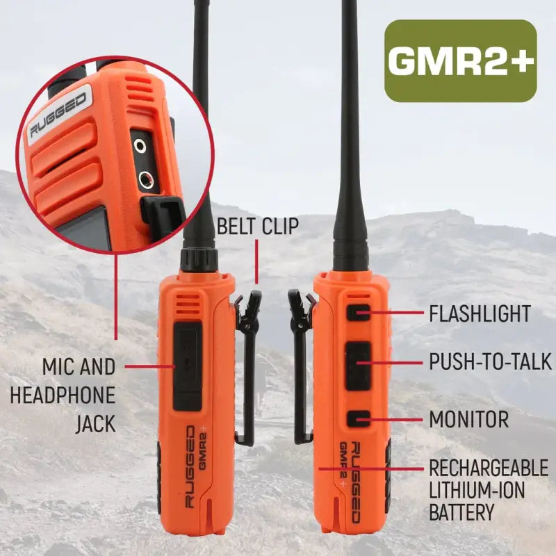 Rugged Radios GMR2 PLUS GMRS and FRS Two Way Handheld Radio - Safety Orange - 2 Pack
