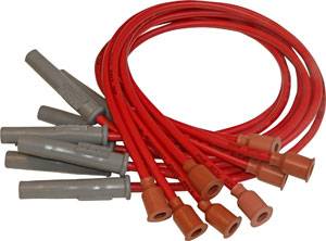 MSD Custom Fit Super Conductor Spark Plug Wire Set - (Red) - Fits 1973-On Mopar 318/340/360 Cars & Trucks w/ #MSD8549, #MSD8386 Distributor - 90° HEI Distributor Boots & Terminals, Multi-Angle Spark Plug Boots & Terminals