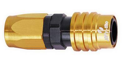 Jiffy-tite 3000 Series Straight Quick Release Hose End - 8 AN Hose to Quick Release Socket - Valved - FKM Seal - Black / Gold Anodized