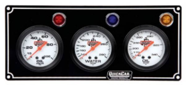 QuickCar 3 Gauge Panel Assembly w/ Warning Lights - OP/WT/OT