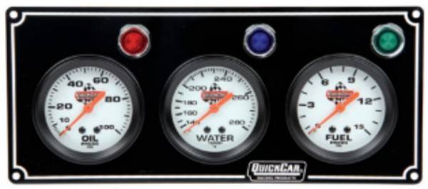 QuickCar 3 Gauge Panel Assembly w/ Warning Lights - OP/WT/FP
