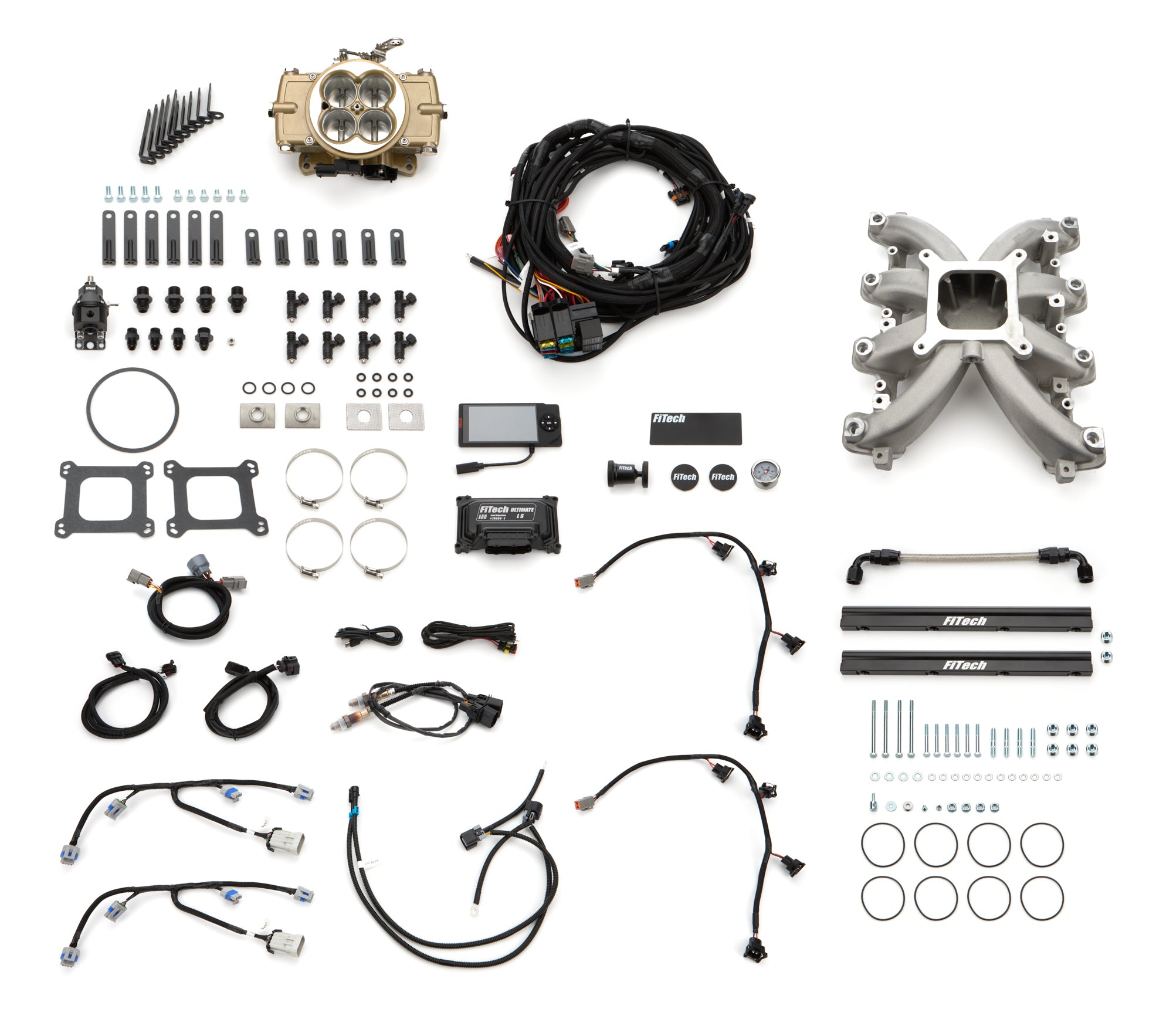FiTech Retro LS Port 750 HP EFI System w/LS3 Intake - Gold - LS3 - GM LS-Series