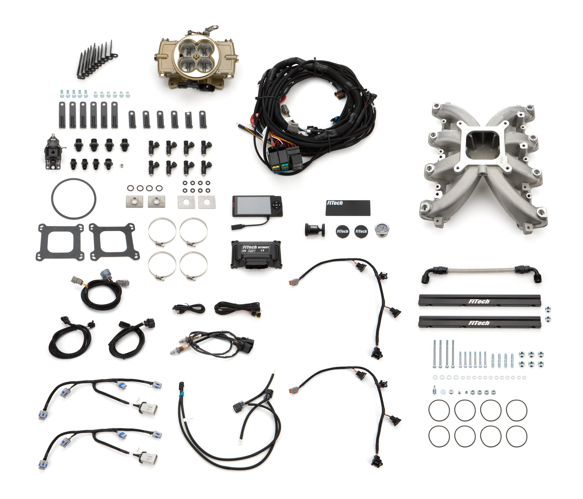 FiTech Retro LS Port 750 HP EFI System w/LS1 Intake - Gold - LS1 - GM LS-Series