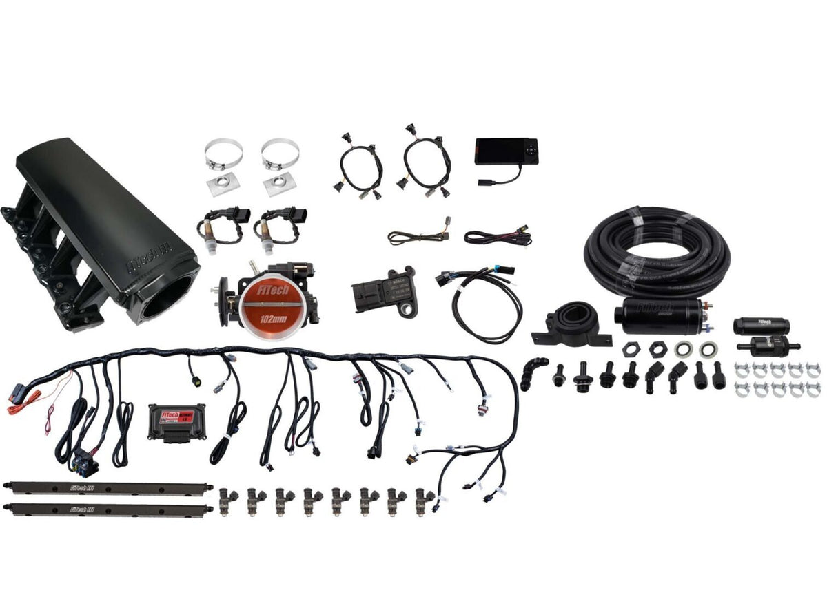 FiTech Ultimate Tall Multi Port Fuel Injection - 55 lb/hr Injectors - 102 mm Throttle Body - Black - GM LS-Series