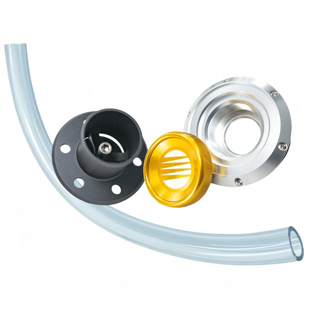 Fuelab Remote Fuel Fill With Cap - 6-Bolt Flange - Black / Clear / Gold