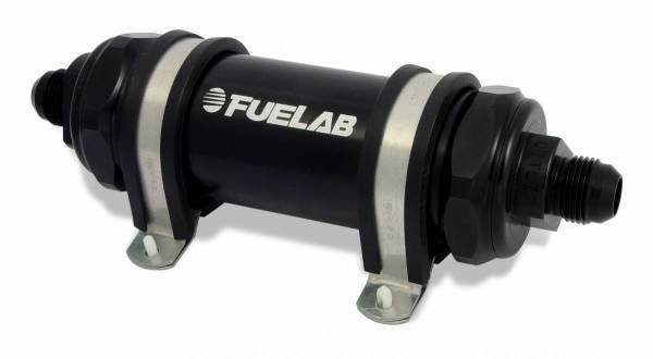 Fuelab In-Line Fuel Filter - 40 Micron - 5 in Stainless Element - 8 AN Male Inlet/Outlet - Black