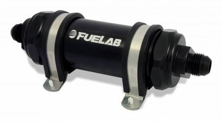 Fuelab In-Line Fuel Filter - 40 Micron - 5 in Stainless Element - 8 AN Male Inlet/Outlet - Black