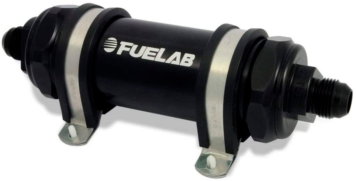 Fuelab In-Line Fuel Filter - 100 Micron - 5 in Stainless Element - 10 AN Male Inlet/Outlet - Black