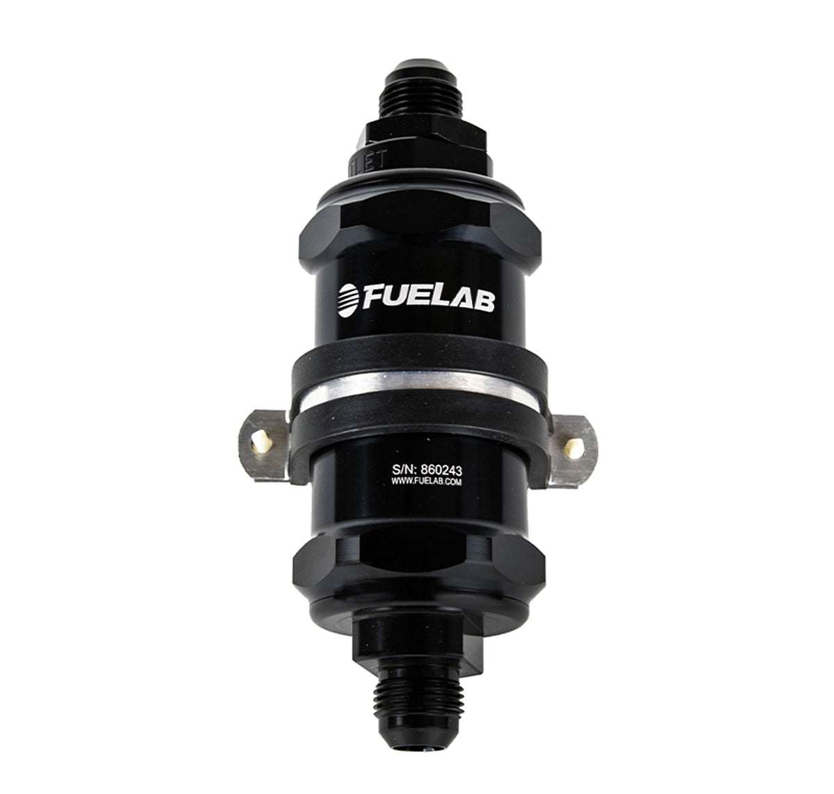 Fuelab In-Line Fuel Filter w/ Integrated Check Valve - 10 Micron - 3 in Paper Element - 6 AN Male Inlet/Outlet - Black