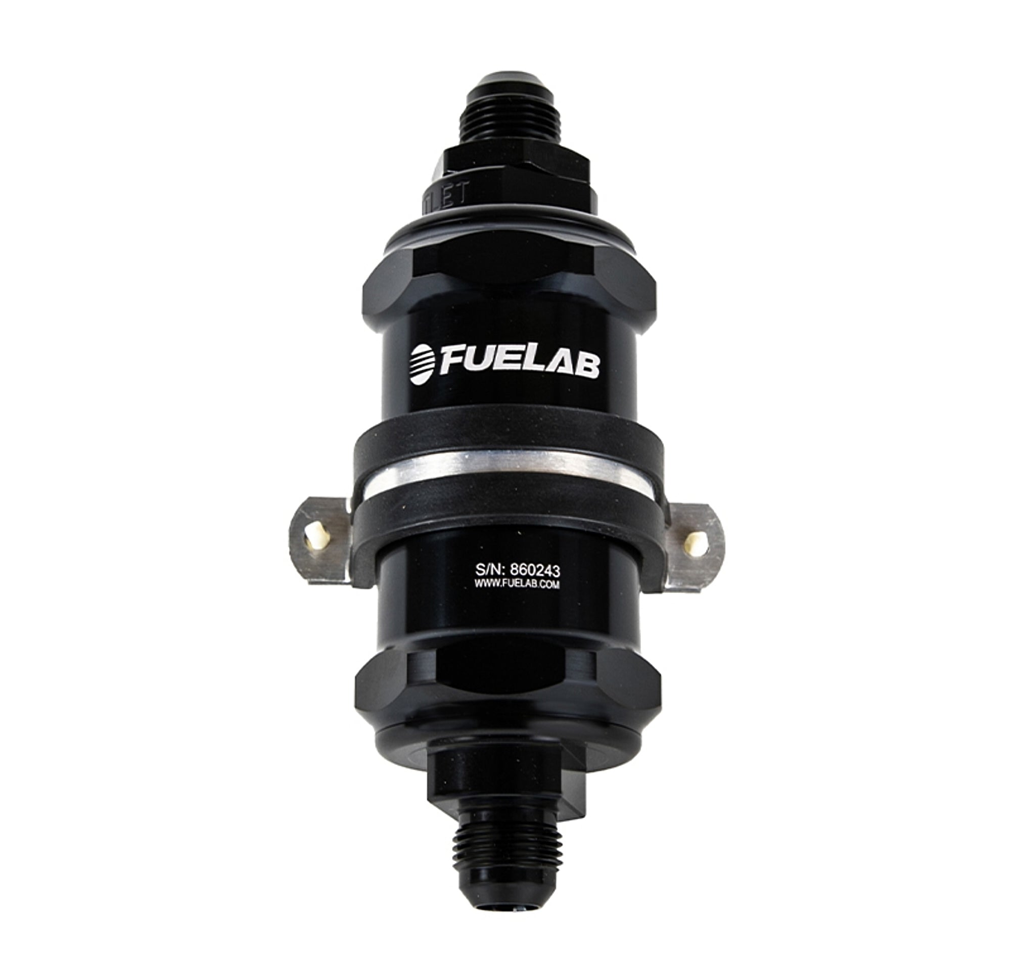 Fuelab In-Line Fuel Filter w/ Integrated Check Valve - 10 Micron - 3 in Paper Element - 6 AN Male Inlet/Outlet - Black