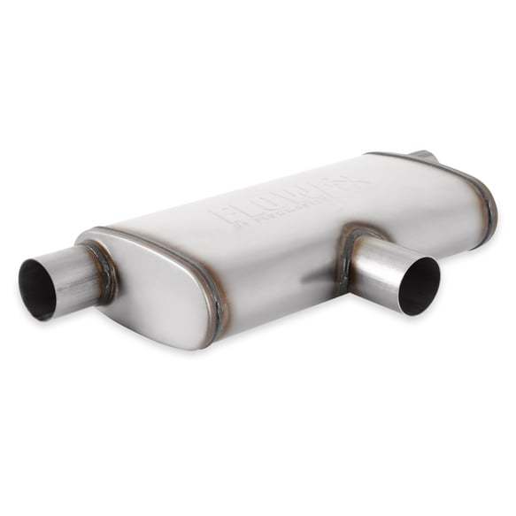 Flowmaster FlowFX Stainless Muffler - 2-1/2 in Side Inlet - Dual Offset 3 in Outlet - 24 in Long