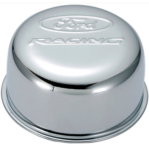 Ford Racing Twist-On Round Breather - Ford Racing Logo - Chrome