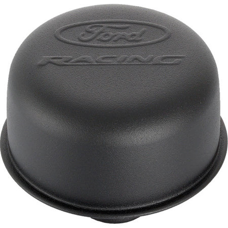 Ford Racing Push-In Round Breather - 1-1/4 in Hole - Black Crinkle - Ford Racing Logo