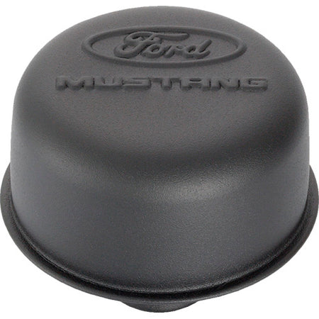 Ford Racing Push-In Round Breather - 1-1/4 in Hole - Black Crinkle - Ford Mustang Logo