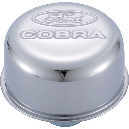 Ford Racing Push-In Round Breather - 1-1/4 in Hole - Chrome - Ford Cobra Logo