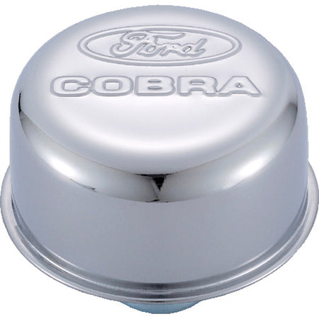 Ford Racing Push-In Round Breather - 1-1/4 in Hole - Chrome - Ford Cobra Logo