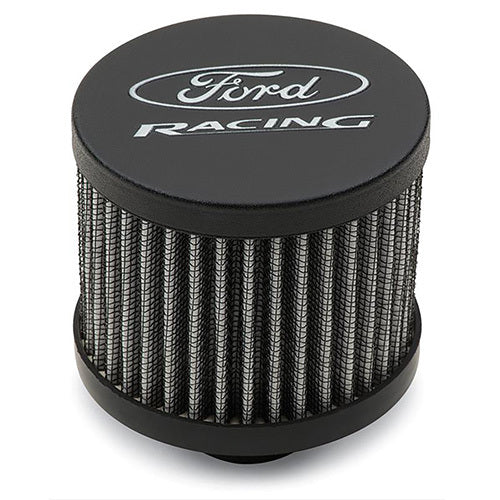 Ford Racing Push-In Round Breather - 1-1/4 in Hole - Ford Racing Logo - Black Crinkle