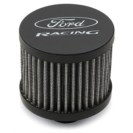 Ford Racing Push-In Round Breather - 1-1/4 in Hole - Ford Racing Logo - Black Crinkle