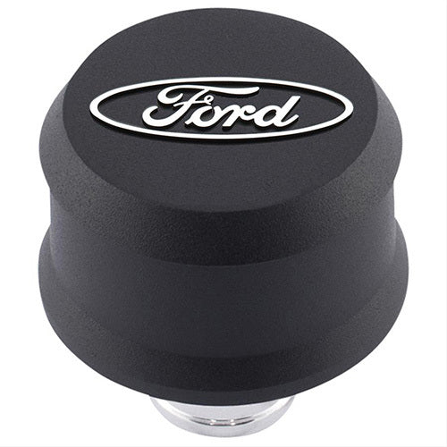 Ford Racing Slant-Edge Push-In Round Breather - 1-1/4 in Hole - Raised Ford Oval Logo - Black Crinkle