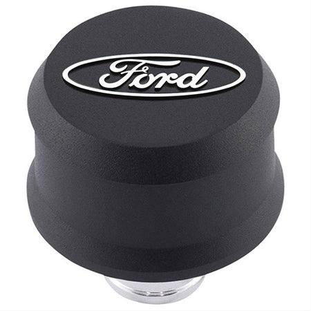 Ford Racing Slant-Edge Push-In Round Breather - 1-1/4 in Hole - Raised Ford Oval Logo - Black Crinkle