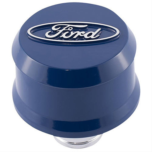 Ford Racing Slant-Edge Push-In Round Breather - 1-1/4 in Hole - Raised Ford Oval Logo - Blue