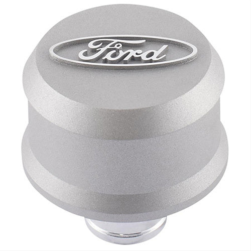 Ford Racing Slant-Edge Push-In Round Breather - 1-1/4 in Hole - Raised Ford Oval Logo - Gray Crinkle