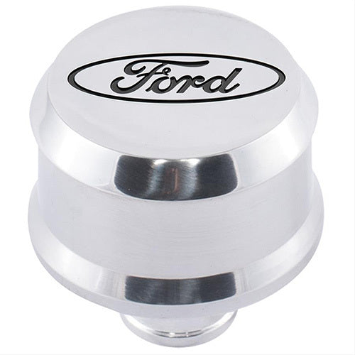 Ford Racing Slant-Edge Push-In Round Breather - 1-1/4 in Hole - Recessed Ford Oval Logo - Polished