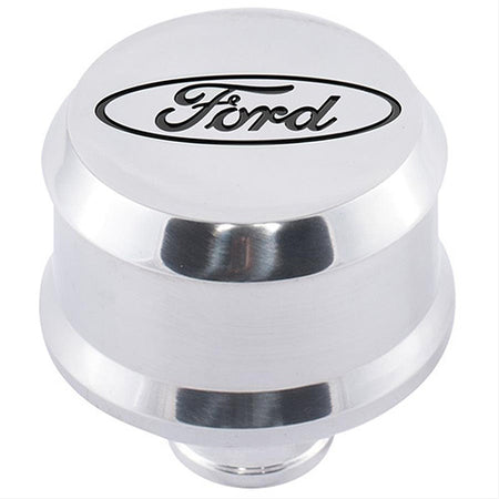 Ford Racing Slant-Edge Push-In Round Breather - 1-1/4 in Hole - Recessed Ford Oval Logo - Polished