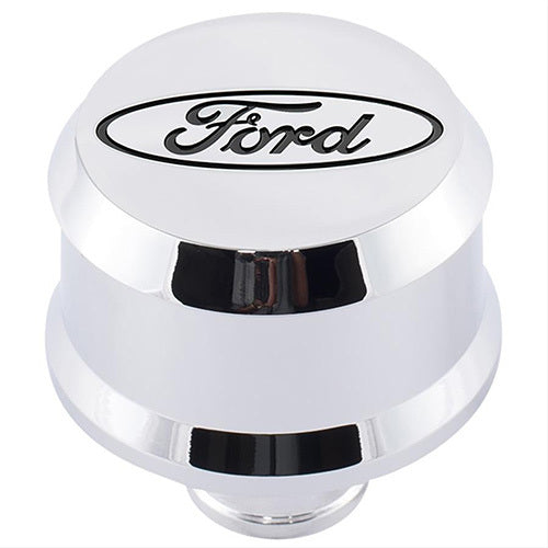 Ford Racing Slant-Edge Push-In Round Breather - 1-1/4 in Hole - Recessed Ford Oval Logo - Chrome