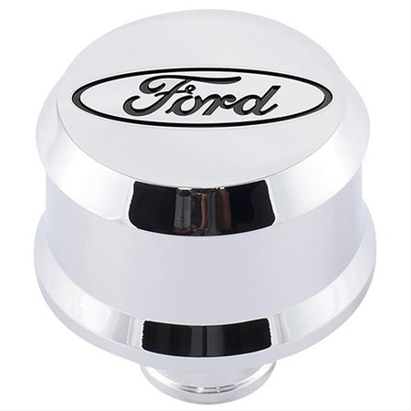 Ford Racing Slant-Edge Push-In Round Breather - 1-1/4 in Hole - Recessed Ford Oval Logo - Chrome