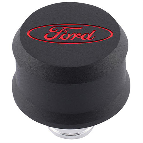 Ford Racing Slant-Edge Push-In Round Breather - 1-1/4 in Hole - Recessed Ford Oval Logo - Black Crinkle