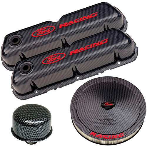 Ford Racing Engine Dress Up Kit - Ford Racing Logo - Carbon Fiber Look - Small Block Ford