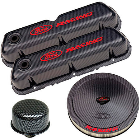 Ford Racing Engine Dress Up Kit - Ford Racing Logo - Carbon Fiber Look - Small Block Ford