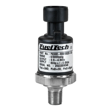 FuelTech Black Series Pressure Sending Unit - 1/8 in NPT Male Thread - 0-1500 psi - Black / Stainless