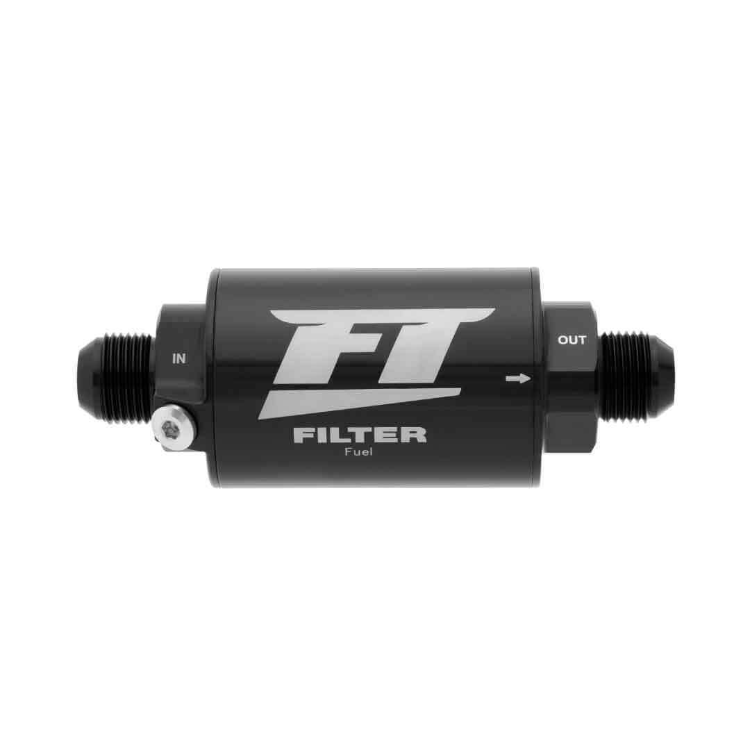 FuelTech In-Line Fuel Filter - 60 Micron - Stainless Element - 12 AN Male Inlet/Outlet - Black