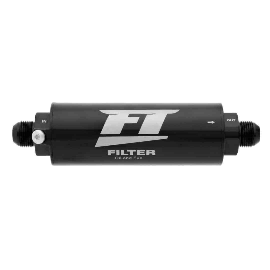 FuelTech In-Line Fuel Filter - 60 Micron - Stainless Element - 16 AN Male Inlet/Outlet - Black