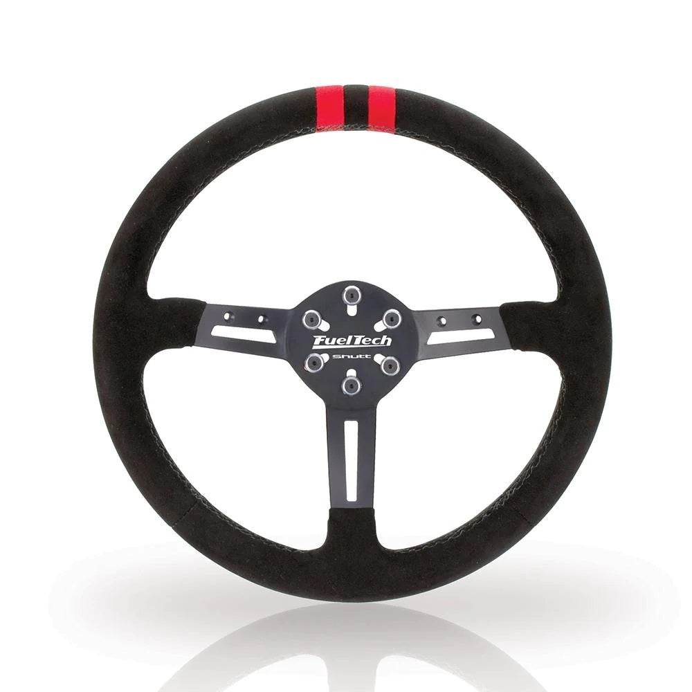 FuelTech FTS-1 Steering Wheel - 345 mm Diameter - 55 mm Dish - Red Stripe - Black Suede Grip - Black