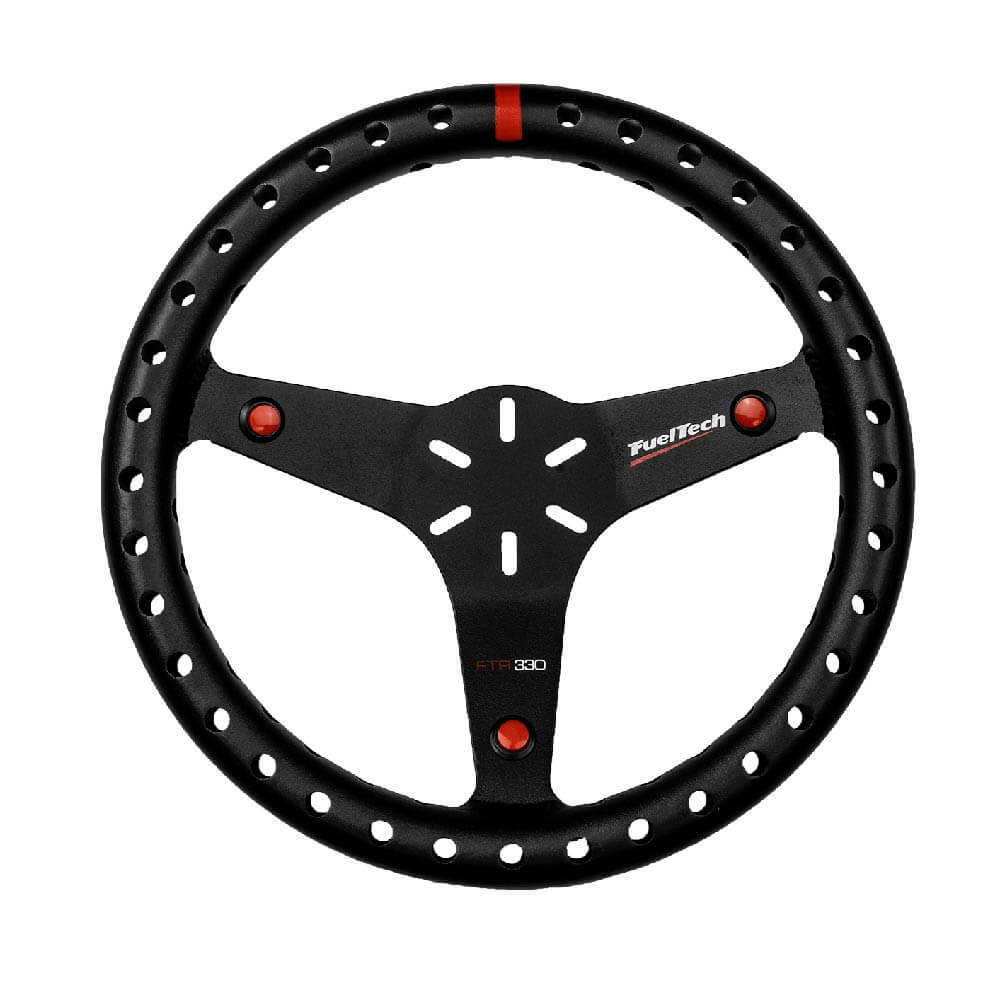 FuelTech FTR-330 Steering Wheel - Lightweight - 365 mm Diameter - 3-Spoke - Red Stripe